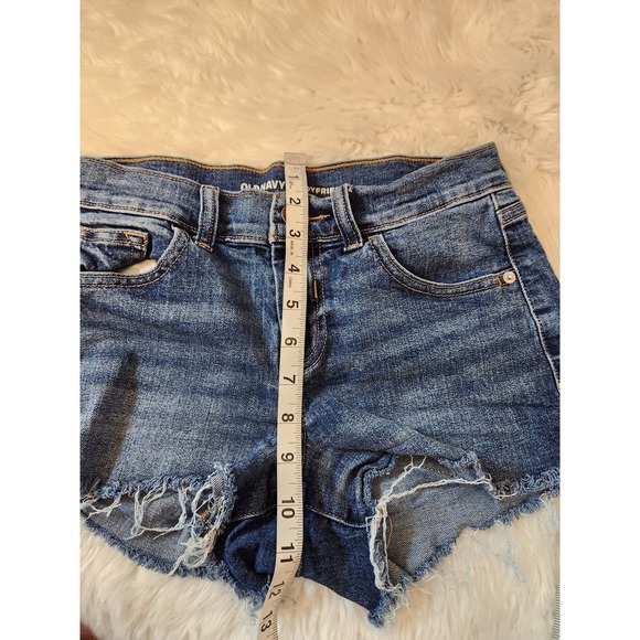 Old Navy Women's Blue Low Rise Cotton‎ Raw Hem Boyfriend Cut Off Shorts Size 0 - Picture 6 of 7